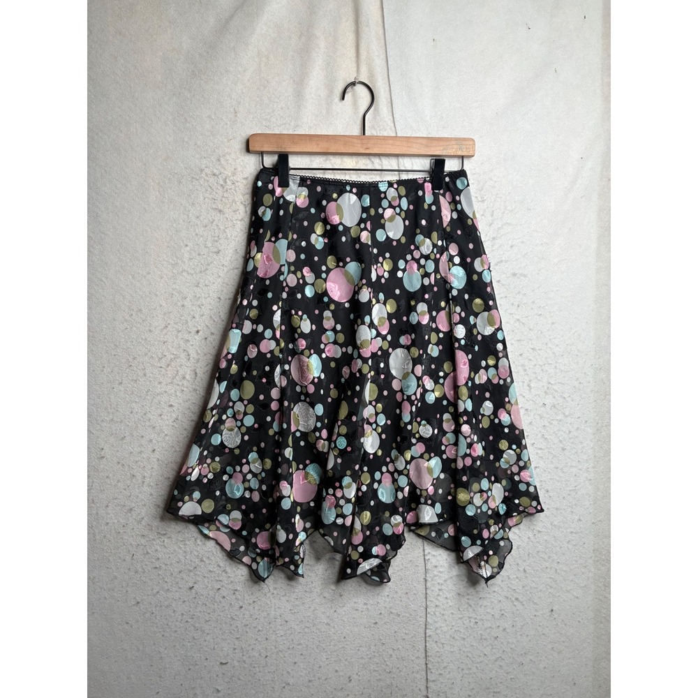 Luna Chloe Black Polka Dot Handkerchief Hem Midi Skirt Medium Pastel Y2K USA